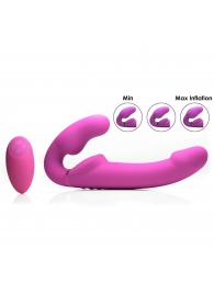 Розовый безремневой страпон с вибрацией и функцией расширения Inflatable Ergo-Fit Strapless Strap-On - XR Brands - купить с доставкой в Челябинске