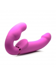 Розовый безремневой страпон с вибрацией и функцией расширения Inflatable Ergo-Fit Strapless Strap-On - XR Brands - купить с доставкой в Челябинске