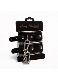 Черные скругленные наручники с мягкой бежевой подкладкой - Crazy Handmade - купить с доставкой в Челябинске