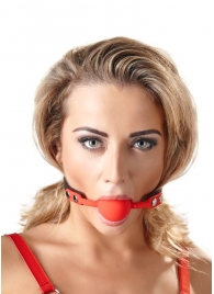 Силиконовый кляп-шар на чёрных ремешках Red Gag silicone - Orion - купить с доставкой в Челябинске
