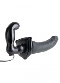 Черный страпон с вагинальной пробкой Deluxe Vibrating Penetrix Strap-On - 19 см. - Pipedream - купить с доставкой в Челябинске