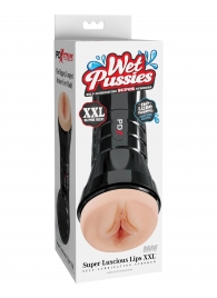 Телесный мастурбатор-вагина в черной колбе Super Luscious Lips XXL - Pipedream - в Челябинске купить с доставкой