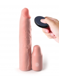 Телесная вибронасадка на член 3  Vibrating Mega X-tension with Remote - 22,9 см. - Pipedream - в Челябинске купить с доставкой