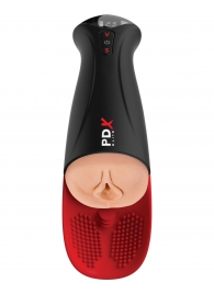 Телесный мастурбатор-вагина в черной колбе с вибрацией Fuck-O-Matic Pro XL - Pipedream - в Челябинске купить с доставкой