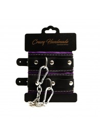 Черно-фиолетовые скругленные наручники с мягкой подкладкой - Crazy Handmade - купить с доставкой в Челябинске