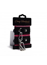 Черно-розовые скругленные наручники с мягкой подкладкой - Crazy Handmade - купить с доставкой в Челябинске