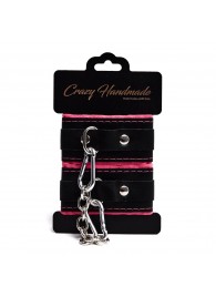 Черно-розовые скругленные наручники с мягкой подкладкой - Crazy Handmade - купить с доставкой в Челябинске