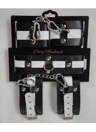 Набор фиксаторов из черной и белой натуральной кожи - Crazy Handmade - купить с доставкой в Челябинске