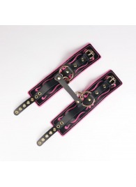 Черные кожаные оковы с розовой строчкой - Crazy Handmade - купить с доставкой в Челябинске