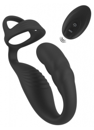 Черное эрекционное кольцо со стимуляцией промежности и анальной пробкой Cock Ring with RC Prostate Plug - Orion - в Челябинске купить с доставкой