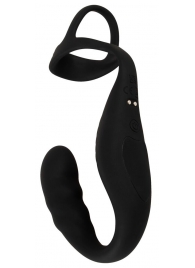 Черное эрекционное кольцо со стимуляцией промежности и анальной пробкой Cock Ring with RC Prostate Plug - Orion - в Челябинске купить с доставкой