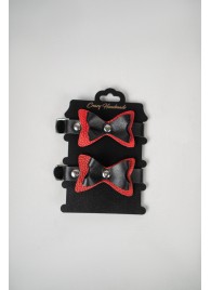 Черно-красные кожаные наручники с бантиками - Crazy Handmade - купить с доставкой в Челябинске