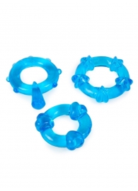 Набор из 3 синих эрекционных колец с различным рельефом - Erowoman-Eroman - в Челябинске купить с доставкой
