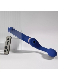 Синий безремневой страпон Multi Orgasm Bendable Strap-On size L с клиторальной стимуляцией - Strap-on-me - купить с доставкой в Челябинске