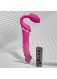 Ярко-розовый безремневой страпон Multi Orgasm Bendable Strap-On size XL с клиторальной стимуляцией - Strap-on-me - купить с доставкой в Челябинске
