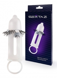 Эластичная насадка на пенис с подхватом мошонки и стимулирующими «ресничками» - Sextaz - в Челябинске купить с доставкой