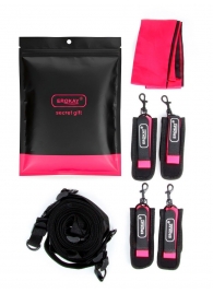 Черно-розовый эротический набор: фиксатор, оковы, наручники, повязка - Erokay - купить с доставкой в Челябинске