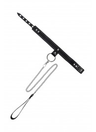 Черный узкий однослойный ошейник с серебристым поводком-цепочкой - Pecado - купить с доставкой в Челябинске