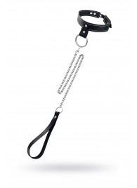 Черный узкий однослойный ошейник с серебристым поводком-цепочкой - Pecado - купить с доставкой в Челябинске