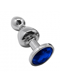 Серебристая анальная втулка Wooomy Lollypop M с синим кристаллом - 9,4 см. - Adrien Lastic