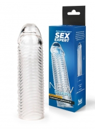 Прозрачная закрытая насадка на пенис с ребрышками - 16 см. - Sex Expert - в Челябинске купить с доставкой