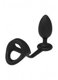Черное эрекционное кольцо с анальной пробкой Cockstrap With Anal Plug - Dream Toys - в Челябинске купить с доставкой
