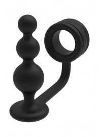 Черное эрекционное кольцо с анальной елочкой Cockring With Beaded Anal Plug - Dream Toys - в Челябинске купить с доставкой