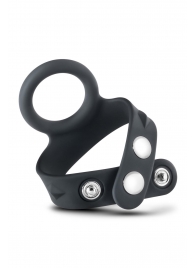 Черное эрекционное кольцо с подхватом мошонки на кнопках VS6 - Blush Novelties - в Челябинске купить с доставкой