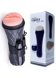 Телесный мастурбатор-вагина в черной колбе с вибрацией - Boys of Toys - в Челябинске купить с доставкой