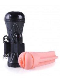 Телесный мастурбатор-вагина в черной колбе с вибрацией - Boys of Toys - в Челябинске купить с доставкой