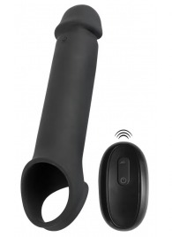 Черная вибронасадка для пениса с хомутом для мошонки и пультом ДУ Remote Controlled Penis Extension - Orion - в Челябинске купить с доставкой