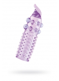 Гелевая фиолетовая насадка с шариками, шипами и усиком - 11 см. - Toyfa Basic - в Челябинске купить с доставкой