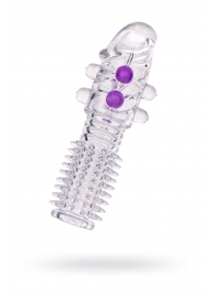 Гелевая прозрачная насадка с шариками и шипами - 14 см. - Toyfa Basic - в Челябинске купить с доставкой