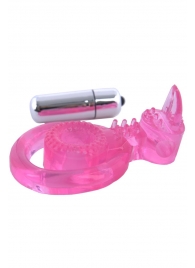 Розовая вибронасадка со стимулятор клитора   Язычок - Toyfa Basic - в Челябинске купить с доставкой