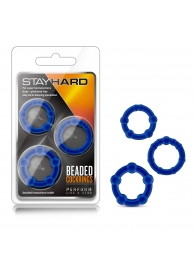 Набор из 3 синих эрекционных колец Stay Hard Beaded Cockrings - Blush Novelties - в Челябинске купить с доставкой