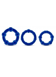 Набор из 3 синих эрекционных колец Stay Hard Beaded Cockrings - Blush Novelties - в Челябинске купить с доставкой