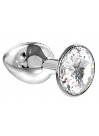 Малая серебристая анальная пробка Diamond Clear Sparkle Small с прозрачным кристаллом - 7 см. - Lola Games - купить с доставкой в Челябинске