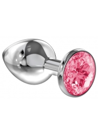 Большая серебристая анальная пробка Diamond Pink Sparkle Large с розовым кристаллом - 8 см. - Lola Games - купить с доставкой в Челябинске