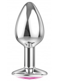 Малая серебристая анальная пробка Diamond Pink Sparkle Small с розовым кристаллом - 7 см. - Lola Games - купить с доставкой в Челябинске