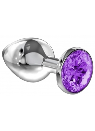 Большая серебристая анальная пробка Diamond Purple Sparkle Large с фиолетовым кристаллом - 8 см. - Lola Games - купить с доставкой в Челябинске