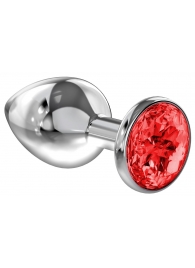 Большая серебристая анальная пробка Diamond Red Sparkle Large с красным кристаллом - 8 см. - Lola Games - купить с доставкой в Челябинске