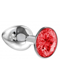 Малая серебристая анальная пробка Diamond Red Sparkle Small с красным кристаллом - 7 см. - Lola Games - купить с доставкой в Челябинске