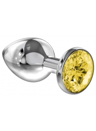 Большая серебристая анальная пробка Diamond Yellow Sparkle Large с жёлтым кристаллом - 8 см. - Lola Games - купить с доставкой в Челябинске