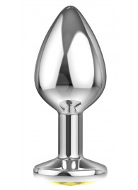 Малая серебристая анальная пробка Diamond Yellow Sparkle Small с жёлтым кристаллом - 7 см. - Lola Games - купить с доставкой в Челябинске