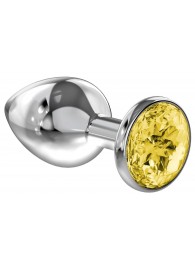 Малая серебристая анальная пробка Diamond Yellow Sparkle Small с жёлтым кристаллом - 7 см. - Lola Games - купить с доставкой в Челябинске