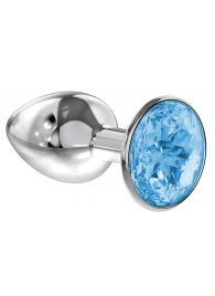 Малая серебристая анальная пробка Diamond Light blue Sparkle Small с голубым кристаллом - 7 см. - Lola Games - купить с доставкой в Челябинске