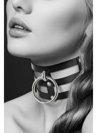 Чёрный тройной чокер с большим кольцом - Bijoux Pour Toi - купить с доставкой в Челябинске