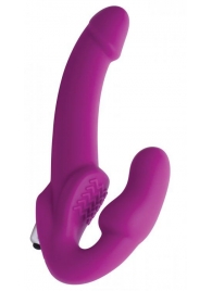 Ярко-розовый безремневой вибрострапон Evoke Vibrating Strapless Silicone Strap-on Dildo - XR Brands - купить с доставкой в Челябинске