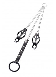 Черно-серебристые зажимы для сосков с кольцом для пениса TOYFA Metal - ToyFa - купить с доставкой в Челябинске