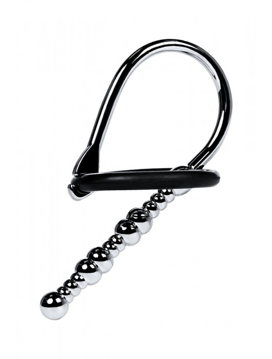 Серебристый уретральный плаг-бусины TOYFA Metal с мягким фиксириющим кольцом - ToyFa - купить с доставкой в Челябинске